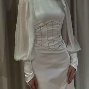 Abiti sexy urbani AsaNagi Abiti da sera morbidi in raso bianco O Collo Lunghezza pavimento Abito da donna personalizzabile Abito elegante 230927