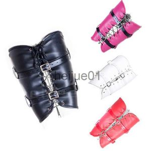 Bondage PU Leather Arm Leg Binder BDSM Bondage Restraints Buckled Strap Slave Lockable Glove Sleeves Leg Cuffs Harness Adult Sex Toys x0928