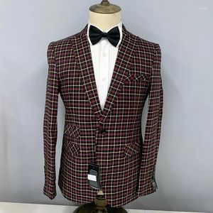 Herrenanzüge, formelle Herren-Blazer, modisches Gitterdruck-Design, rot, königsblau, Anzug, Oberteil, Europa, Größe 44–54, Großhandel, Verkauf, hochwertiges Kostüm