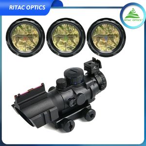 Optics Prism Scope 4x32 Tactical Rifle scopes with Red & Green &Blue Illuminated Reticle Acog Scope Fit for Picatinny or Weaver Rail for Hunting