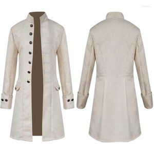 Herren Trenchcoats Herbst Winter Mittelalter Vintage Mantel Für Männer Mode Steam Punk Solide Jacquard Stehkragen Mantel Lange Jacke Kleidung