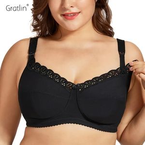 Maternity Intimates Gratlin Plus Size Breastfeeding Nursing Bra Women's Cotton Wirefree Soft Maternity With Lace Trim Lingerie Plus Size Lactation 230927