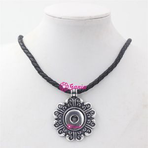 100 new arrival diy snap jewelry black pu leather necklace with 18mm button flower interchangeable snap pendant necklace collier207q