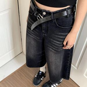 Kvinnors jeans Y2K Retro Women Low Rise Jorts Borstade svart tvätt beskuren baggy brett ben frayed denim korta byxor acubi mode