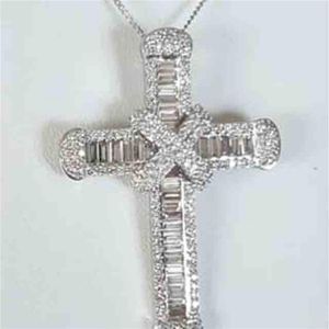 Handgjorda långa korshängen halsband 925 Sterling Silver 5A Zircon CZ Party Wedding Cross Pendant For Women Men Hiphop Jewelry236V