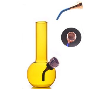 Mini narghilè spesso e inebriante da viaggio protetto giallo vetro colorato acqua dab rig bong pipa per tabacco riciclatore Ash Catcher bong con arco in metallo per erbe secche fumanti