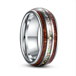 Wedding Rings 8mm Inlaid Wood Dome Men Tungsten Carbon Ring Opal Couple Engagement Mariage Jewelry