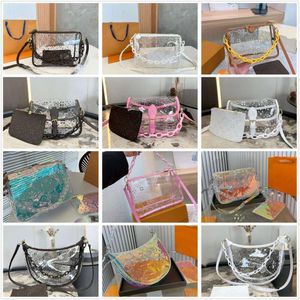 Modedesigner handba transparent gelé totes damer axel crossbody väska visa upp den rika klara läppstiftpulver makeup kosmetisk påse toalettartiklar