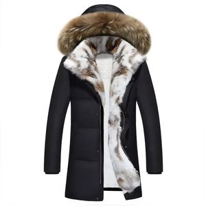 Męskie pada Parkas prawdziwa futrzana zimowa kurtka męska Parkas zagęszcza ciepły płaszcz Mężczyźni czarne kurtki solidny kolor parka płaszcz męski mody streetwear 4xl 230927