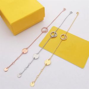 Europe America Top Designer Fashion Style Lady Women Brass Hollow Out F Letter Diamonds 18K Plated Gold Chain Bracelets 3 Color286C