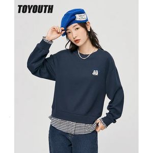 Women's Hoodies Sweatshirts Toyouth Women Autumn Long Sleeve O Neck Loose With Pleid Stitching Brodery Streetwear Pullover 230927