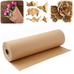 Dekorativa blommor kransar 60 meter Brown Kraft Wrapping Paper Roll For Wedding Birthday Fest Parcel Packing Art Craft1207K