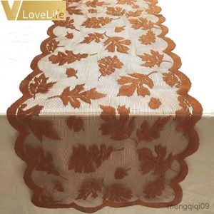 Juldekorationer Maple Leaf Lace Table Runner Golden Fall Dinner Parties Restaurang Party Decoration Thanksgiving Chuld Inredning för hemmet