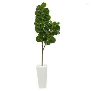Decorative Flowers Fiddle Leaf Fig Artificial Tree In Tall White Planter