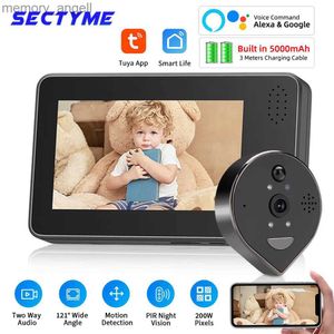 ドアベルセティム4.3inchスマートホームTuya Peephole Doorbell Camera 1080p 200W Pixel Door Viewer Night PIR Motion Detection Video Door Bell YQ230928