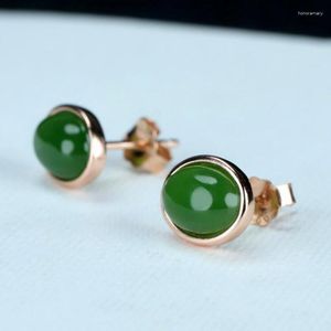 Studörhängen naturlig grön jade oval 925 sterling silver hetian jades nephrite rose guldörängar örhänge kvinnor fina smycken