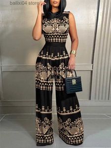 Women's Jumpsuits Rompers Set -outifits 2023 New Geometric Print Sleeveless Wide Leg Jumpsuit av en mode Casual Pieces for Women Elegant Female T230928