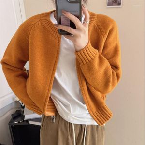 Casual Dresses Double Zipper Short Solid Color Sweater Coat For Women 2023 Autumn And Winter Thick Knit Cardigan Slim-Fit Crop-Top