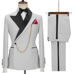 Men's Suits Business Casual Men 2 Pcs Spacial Double Lapel Blazers Wedding Groom Prom Dresses Party Costume Homme Tailored Jacket Pant