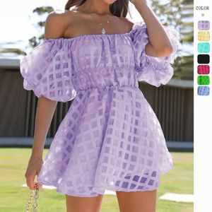 Basic Casual Dresses Elegant Lady Evening Summer Women's Sexy High Waist Off Shoulder Fashion Short Dress