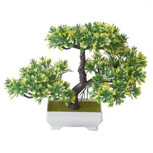 Flores decorativas planta artificial bonsai plástico pequeno vaso de árvore falso flor vasos ornamentos para casa sala mesa jardim el decoração