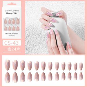 False Nails 24Pcs Europe And The United States Pointed Boxed Fake Pink Aurora Electroplating Wear Nail Patch Almond Long