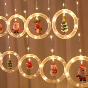 Рождественские гирлянды, светодиодные украшения, елочные огни, рождественские украшения Navidad, подвесной светильник, занавеска, веревка