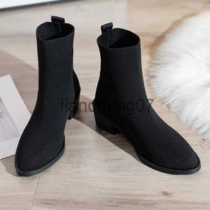 Boots 2023 New Knit Fabric Booties Women Autumn Winter Stretchy Knit Ankle Boots High Heels Boots Slip on Black Women Shoes x0928