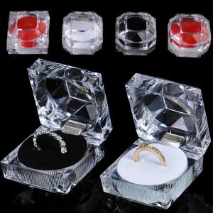 Scatole per anelli in cristallo acrilico Custodia per gioielli Custodia per organizer per esposizione Custodia trasparente per confezioni nuziali per imballaggi di gioielli