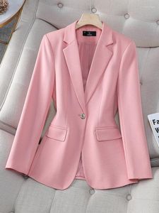 Ternos femininos chegada mulheres blazer senhoras casual outono inverno jaqueta feminina manga longa único botão rosa bege casaco