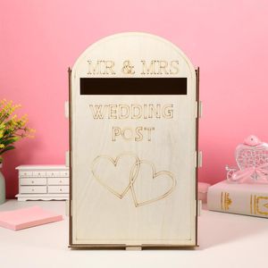 Party Supplies Wedding Post Box Diy Wood Gift Envelope Card Förslag Brev Donation Gynnar dekoration