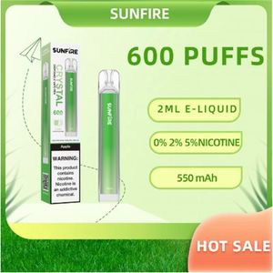 Toptan Fabrika Fiyat Kristal Bar TPD Kayıtlı Sunfire 600Puffs Tek Kullanımlık Vape Kalem 10 Teşerler 20mg Elektronik Sigara Wape Avrupa'da 4 Gün İçinde