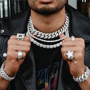 Nowy złoty srebrny kolor 18 mm duży klasyczny łańcuch kubański Link Naszyjnik Bling 2 Raw Cz Cuban Link łańcuch dla mężczyzn biżuteria Hiphop194Q