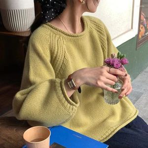 Casual Dresses Retro Japanese Autumn And Winter Mustard Yellow Sweater Women's Gentle Soft Glutinous Loose Idle Outerwear Top