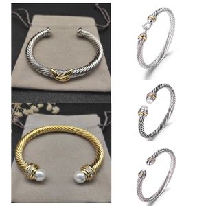 Designer Dy Luxury Top quality DY cable cuff pulsera stainless steel women men silver gold Pearl head X shaped fahion jewelrys designers christmas gift 7MM width