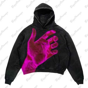 Kvinnors hoodies tröjor American Hiphop Hand of God Pattern Sweater Y2K West Coast Oversize Coat High Street Hip-Hop Hoodie Women Clothing Harajuku YQ230928