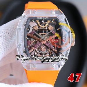 RRF 47 Versão mais recente Japão Miyota NH Relógio automático masculino cristal transparente caso dourado samurai armadura mostrador laranja pulseira de borracha super versão eternidade relógio de pulso