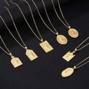 Nytt rostfritt stål jungfru Mary Pendant Necklace Gold Bijoux Crystal Necklace For Man Women Fashion Pendant Katolska smycken212C