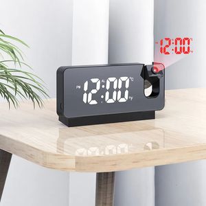 Desk Table Clocks Projection Alarm Clock for Bedroom LED Digital on Ceiling Wall Rechargeable Time Temperature Display Snooze 230921