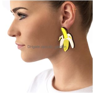 Orecchini a bastone per le donne Acrilico Party Fashion Eardrop Divertente Nuovo cartone animato Colorf Regali Gelato Frutta Ciambelle al limone Uovo fritto Ciondola Dr Smtpj