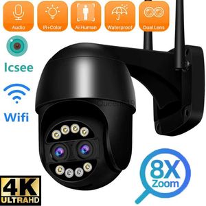 CCTV Lens Anbiux 8mp PTZ IP Kamera 8x Zoom Çift lens İnsan Tespit CCTV Kamera 4MP Akıllı Ev Dış Mekan Wifi Gözetim Kamerası ICSEE YQ230928