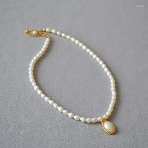 Pendant Necklaces Korean Fashion Simple Freshwater Rice Pearl Feminine Oval Imitation Mabei Short Necklace