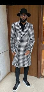 Herr ull blandar Houndstooth Design Men passar formell avslappnad anpassad fit party Long Coat Real Image Handsome Double Breasted Jacket 230927