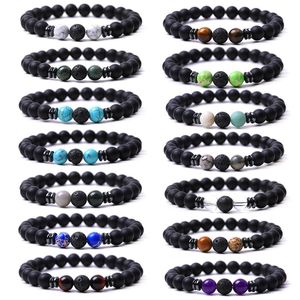 Großhandel 8MM schwarzer Stein Perlen Strang bunte Kristall Jade Perlen Energie Buddha Strang Armband für Frauen Männer