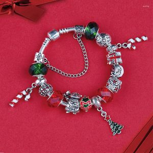 Charme Pulseiras Clássico Árvore de Natal Muleta Pingentes Pulseira Vermelho Verde Cristal Xmas Jóias Caixa de Presente DIY Frisado