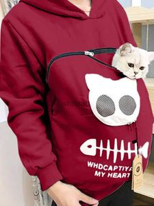 Kvinnors S-3XL Cat Lovers Hooded Kangaroo Dog Pet Paw Dropshipping Pullovers Cuddle Pouch Fish Cat YQ230928