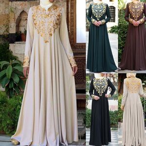 Этническая одежда, женский мусульманский модный пуловер, платья в национальном стиле со средней талией и длинными рукавами с принтом, круглый вырез, повседневная весна