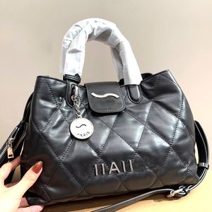 Damen-Luxus-Markentasche, reines Leder, Handtasche mit Kleingeldfach, Vintage-Silber-Emblem-Anhänger, große Marken-Handtasche, hochwertige Textur, 28 cm