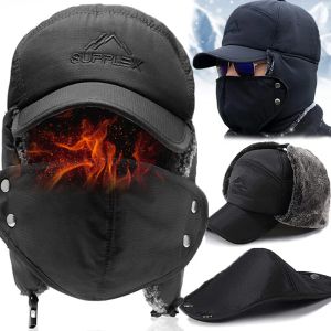 Engrossar inverno quente chapéu masculino pele sintética bombardeiro chapéu orelha aba boné feminino macio térmico bonnets chapéus para pesca ao ar livre esqui boné chapéus