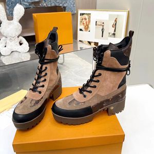 Designer-Plattform-Desert-Boot-Damen-Martin-Stiefel Wildleder-Kalbsleder-Canvas-Stiefel Beige bestickte Schnür-Knöchelschuhe aus echtem Kalbsleder Hochwertiger Italien-Schuh 07